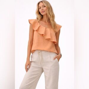 🔥HOST PICK🔥 Kate Spade Saturdays Cuyana Peach Orange Cyan Rust Ruffle Top M